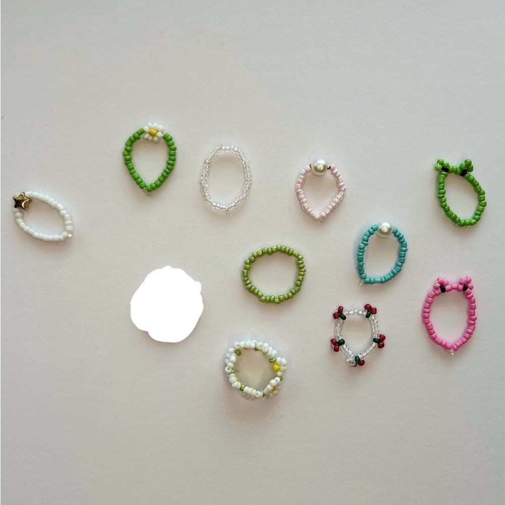 Colorful Beaded Kids Ring Set of 10